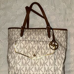 Michael Kors White and Brown Tote Bag